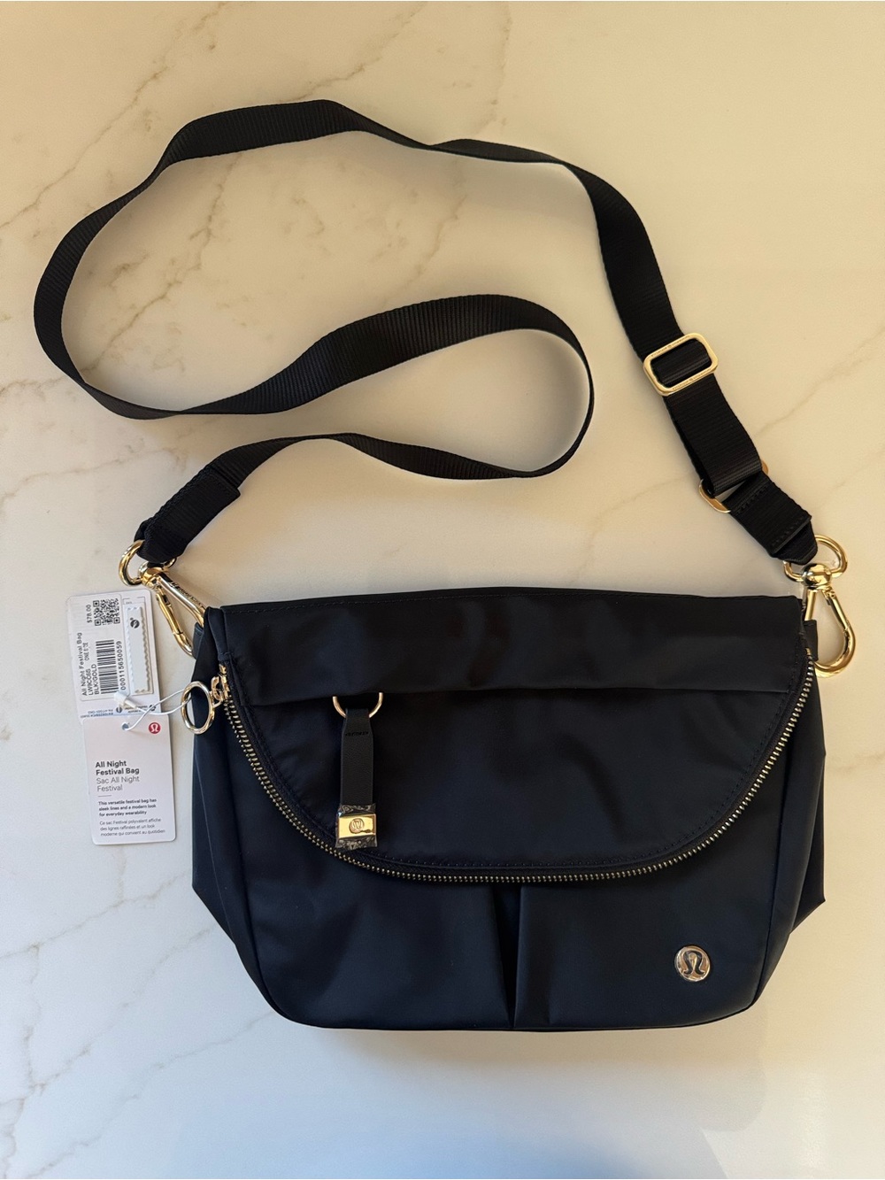 lululemon athletica Black Crossbody Bag with Gold Hardware